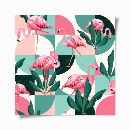 Poster playful pink flamingo pattern • Wallissimo®