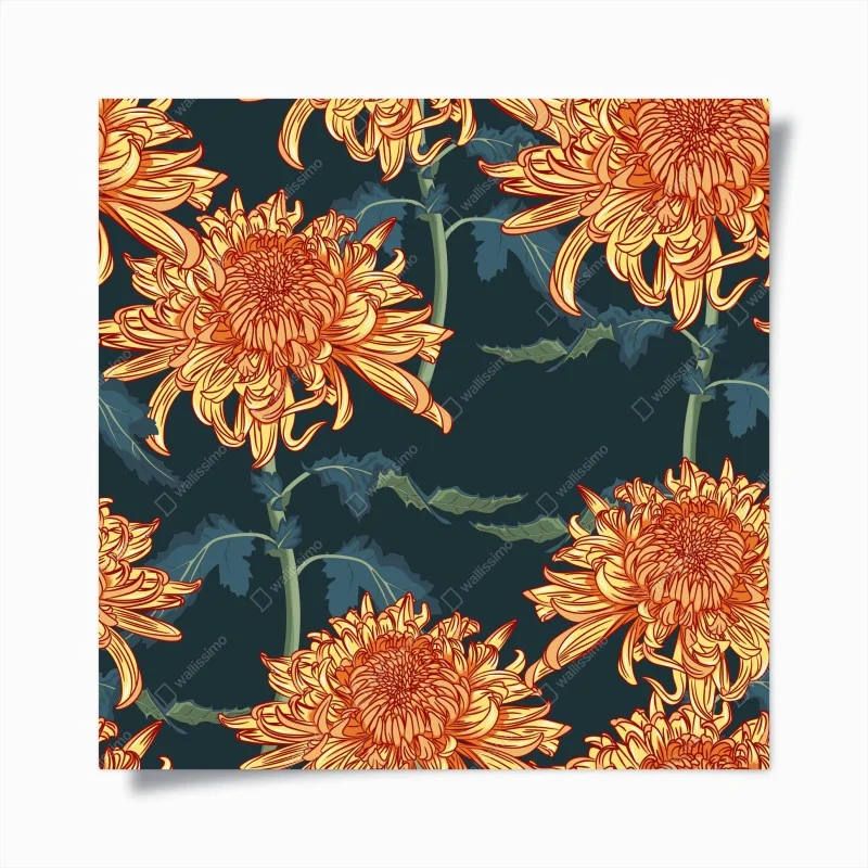 Poster golden chrysanthemum botanical print