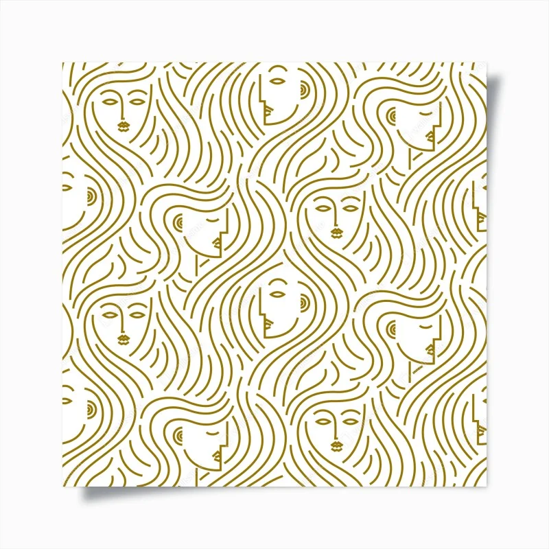 Poster golden flowing faces seamless pattern