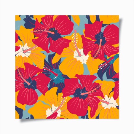 Poster vibrant hibiscus floral pattern • Wallissimo®