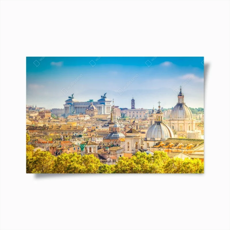 Poster sunlit Rome skyline with domes