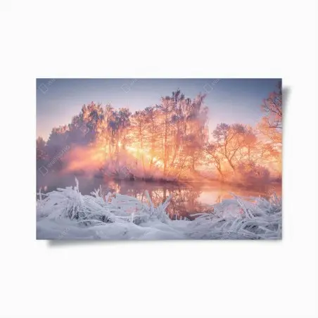 Poster winter sunrise over frozen river • Wallissimo®