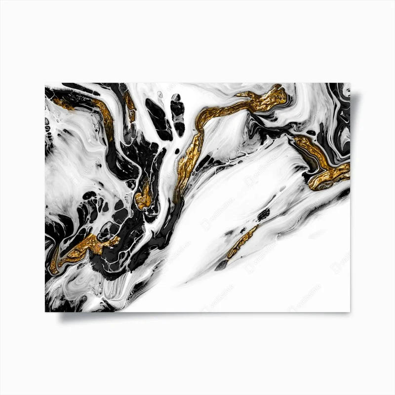 Poster black and white marble with gold veins