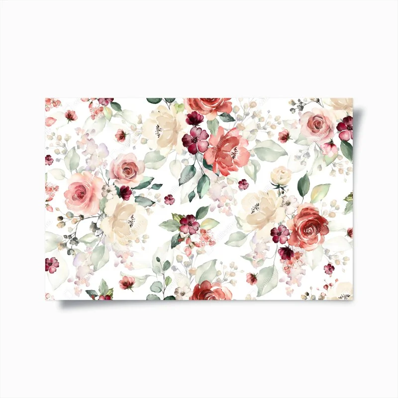 Poster delicate watercolor rose floral pattern ⁕ Wallissimo®