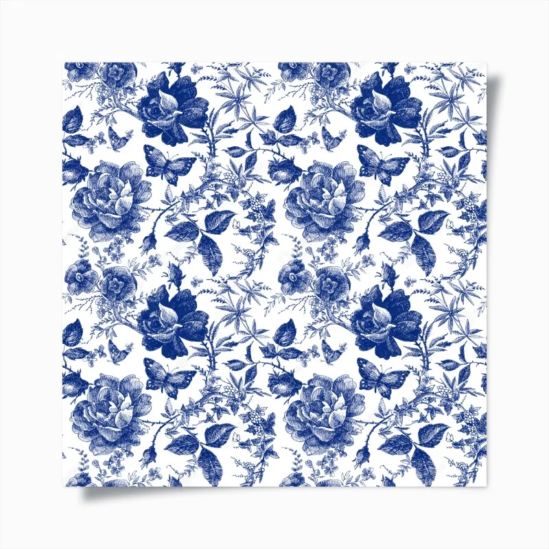 Poster blue floral toile pattern ⁕ Wallissimo®