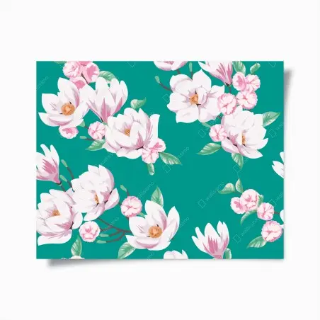 Poster pastel magnolia floral pattern on turquoise • Wallissimo®