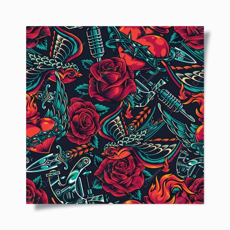 Poster bold tattoo rose pattern