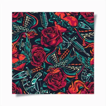 Poster bold tattoo rose pattern • Wallissimo®