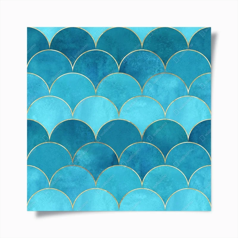 Poster turquoise mermaid scale pattern with gold accents