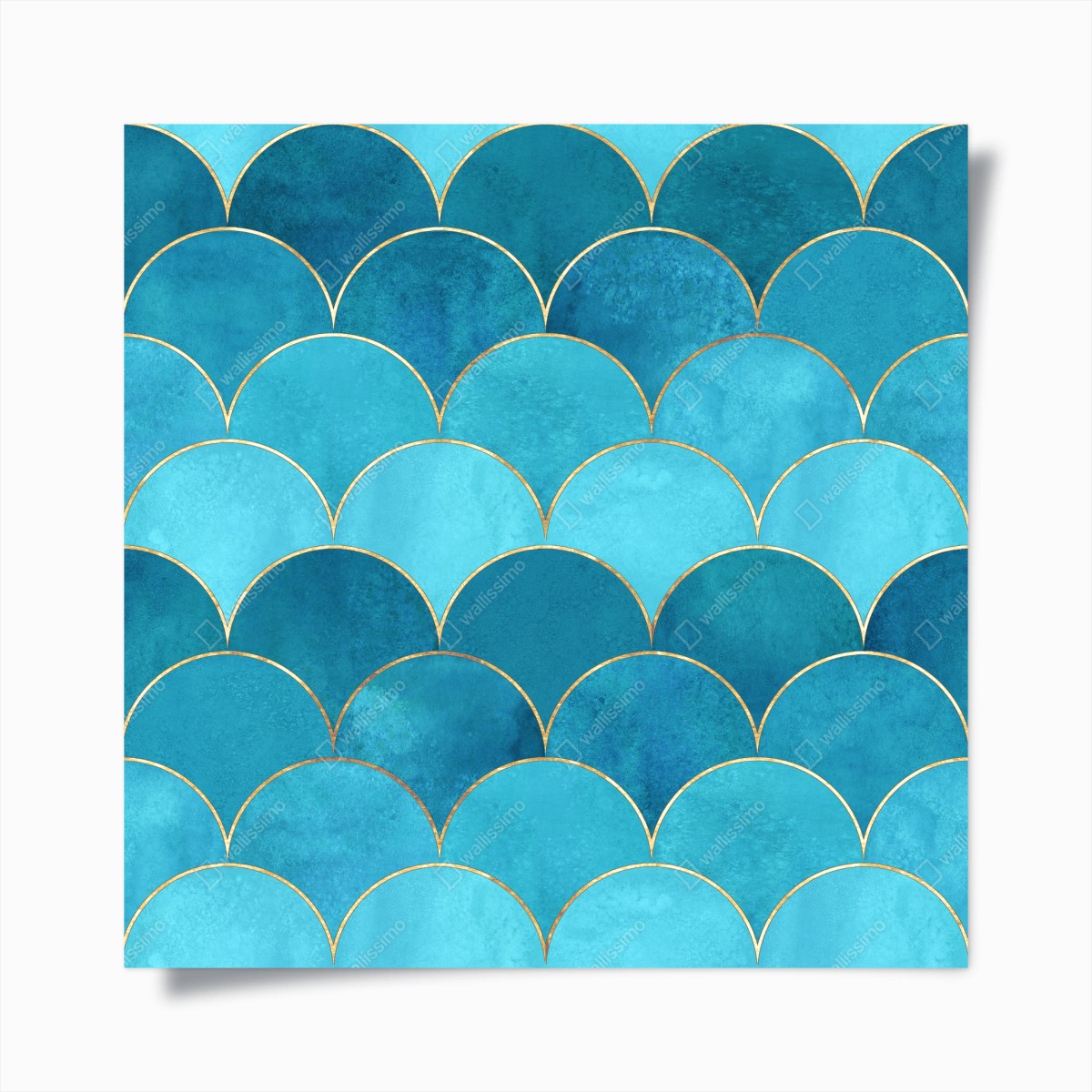 Poster turquoise mermaid scale pattern with gold accents • Wallissimo®