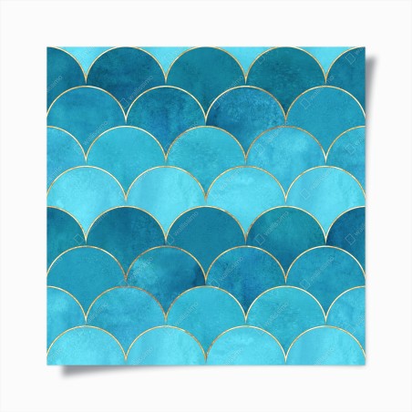 Poster turquoise mermaid scale pattern with gold accents • Wallissimo®