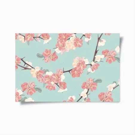 Poster pastel cherry blossom pattern on turquoise • Wallissimo®