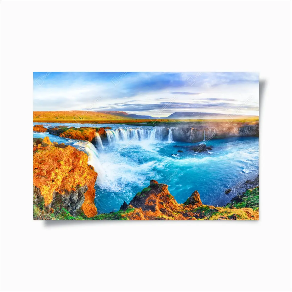 Poster Godafoss waterfall sunrise panorama • Wallissimo® Poster Godafoss waterfall sunrise panorama • Wallissimo®