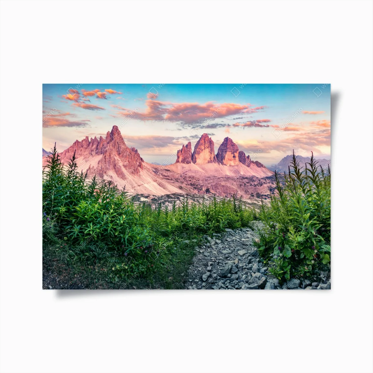 Poster alpine sunset at Tre Cime di Lavaredo • Wallissimo® Poster alpine sunset at Tre Cime di Lavaredo • Wallissimo®