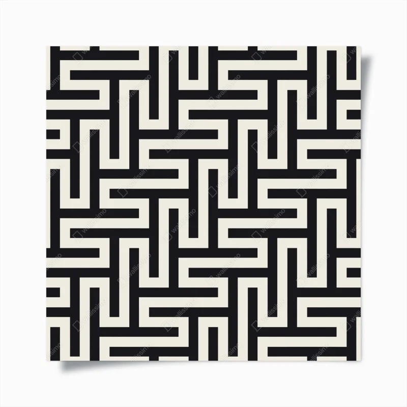 Poster geometric maze pattern in beige and black