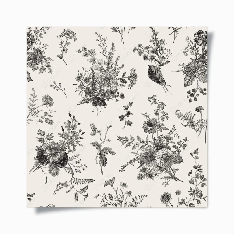 Poster classic black and white floral pattern