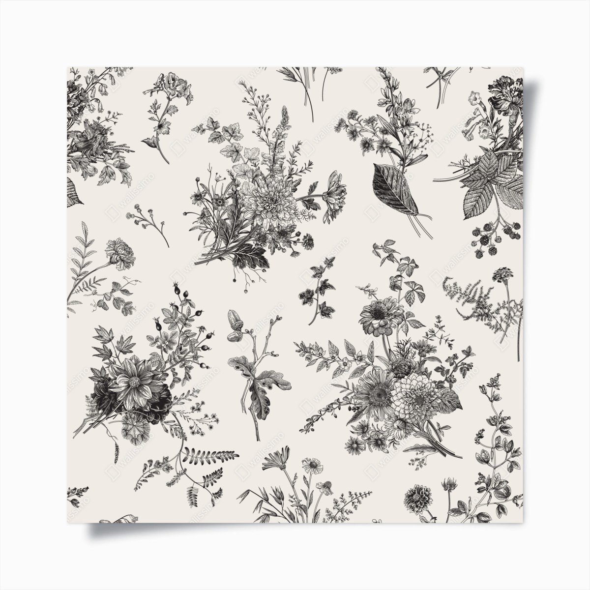 Poster classic black and white floral pattern • Wallissimo® Poster classic black and white floral pattern • Wallissimo®