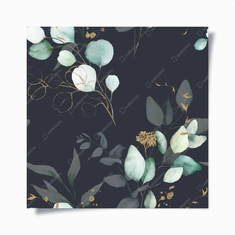 Poster eucalyptus watercolor leaves on dark background