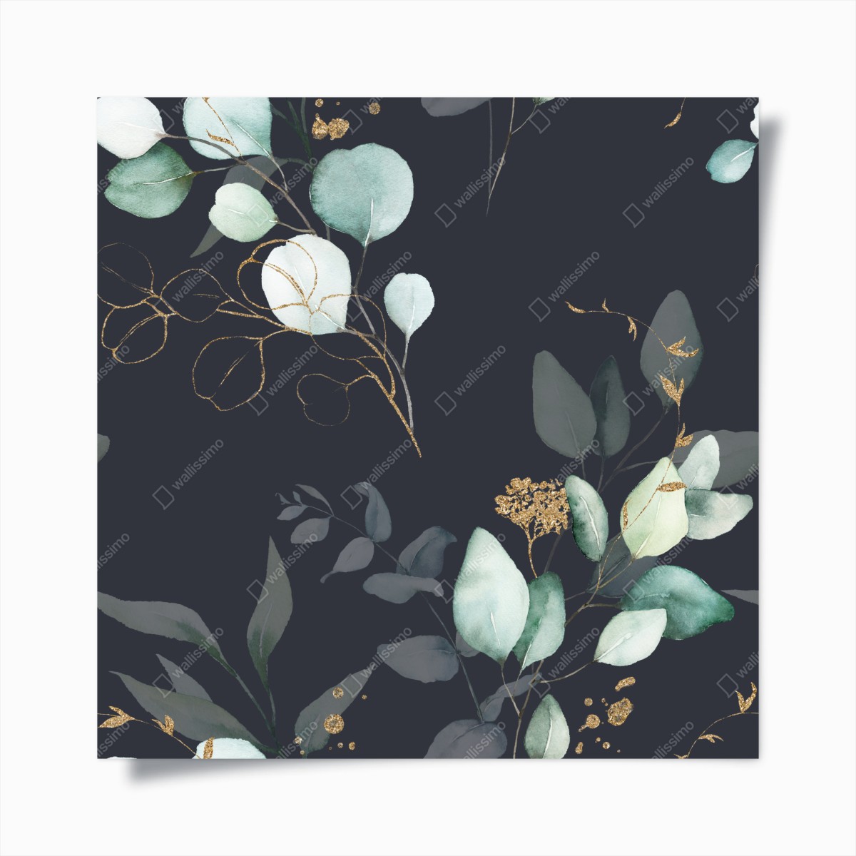 Poster eucalyptus watercolor leaves on dark background • Wallissimo®