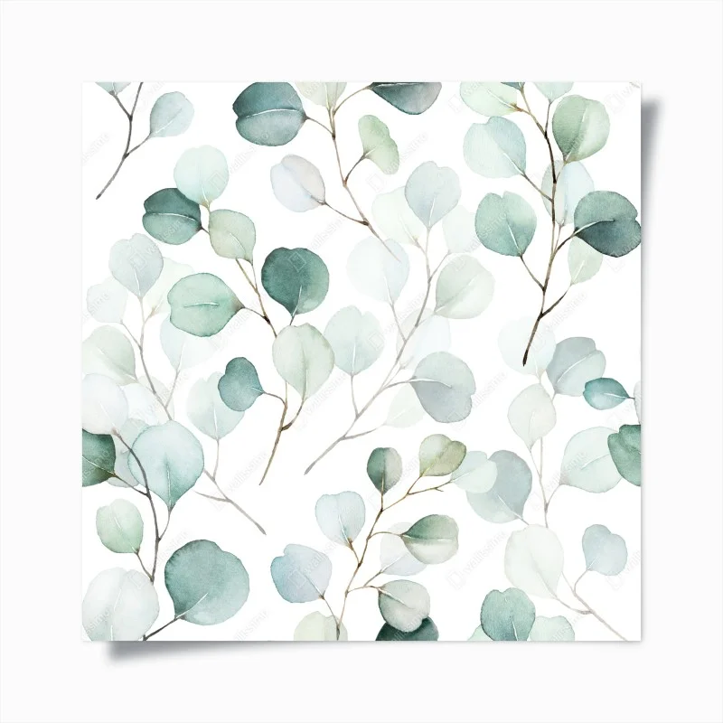 Poster soft eucalyptus watercolor leaves pattern