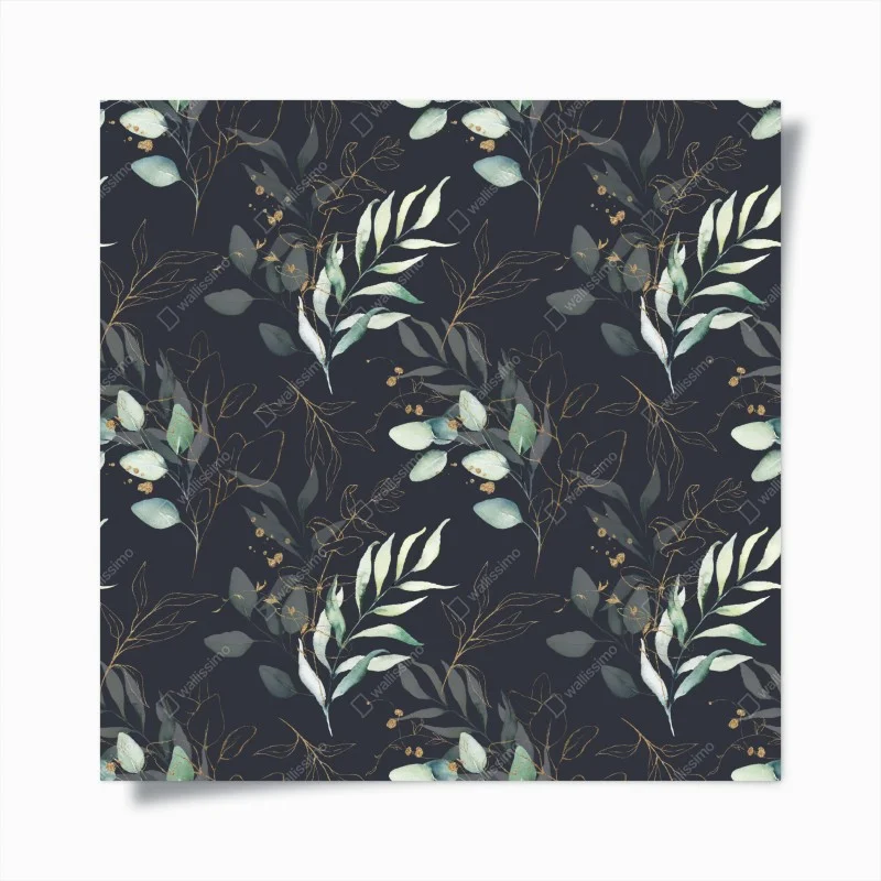 Poster watercolor eucalyptus leaves on dark background