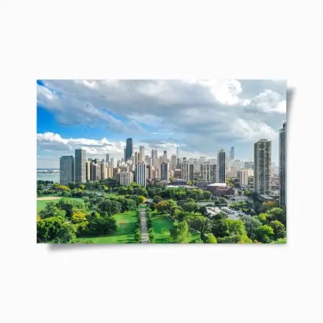 Poster city skyline above a green park • Wallissimo®