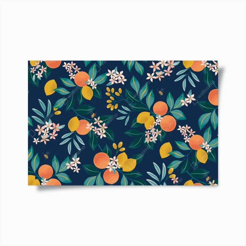 Poster citrus blossom botanical pattern on navy