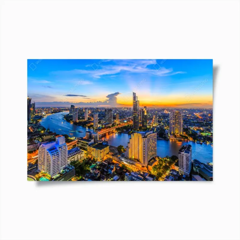 Poster vibrant city skyline at dusk