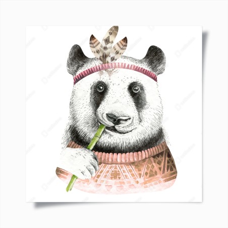 Poster boho watercolor panda with feathers • Wallissimo®