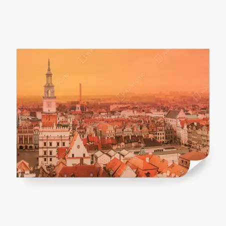 Wall mural warm sunset over historic city rooftops • Wallissimo®