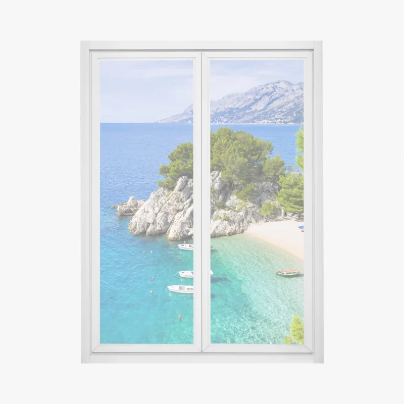 Window decal tranquil turquoise cove with boats