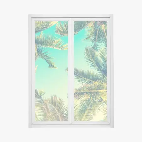 Window decal vintage turquoise palm canopy • Wallissimo®