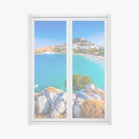 Window decal turquoise bay in Lindos, Rhodes • Wallissimo®