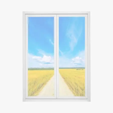 Window decal golden meadow under a wide blue sky • Wallissimo®