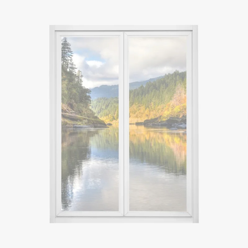 Window decal Rogue River autumn reflections