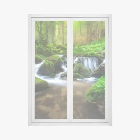 Window decal tranquil mossy forest waterfall • Wallissimo®