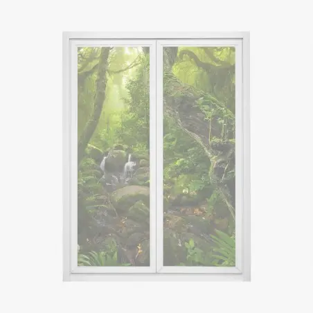 Window decal mossy forest stream at dawn • Wallissimo®