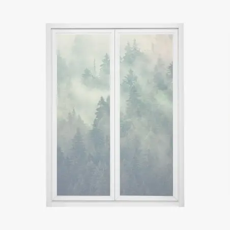 Window decal misty evergreen forest at dawn • Wallissimo®