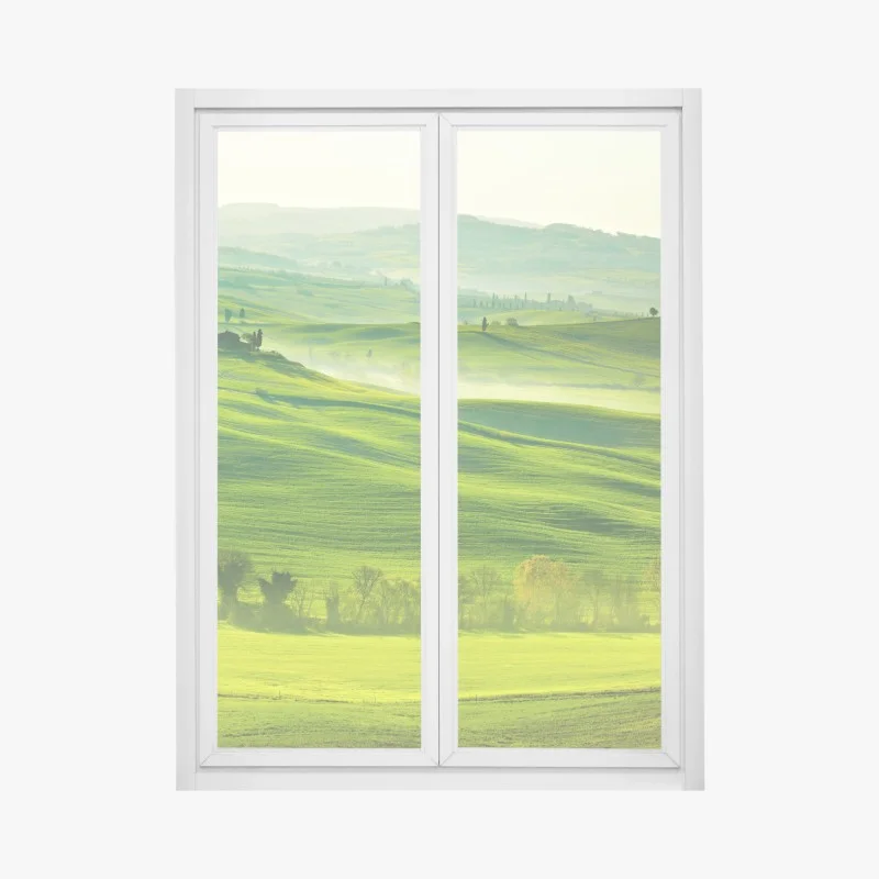Window decal sunlit rolling hills of Tuscany