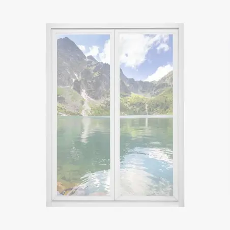Window decal serene emerald alpine lake with rugged mountain peaks • Wallissimo®