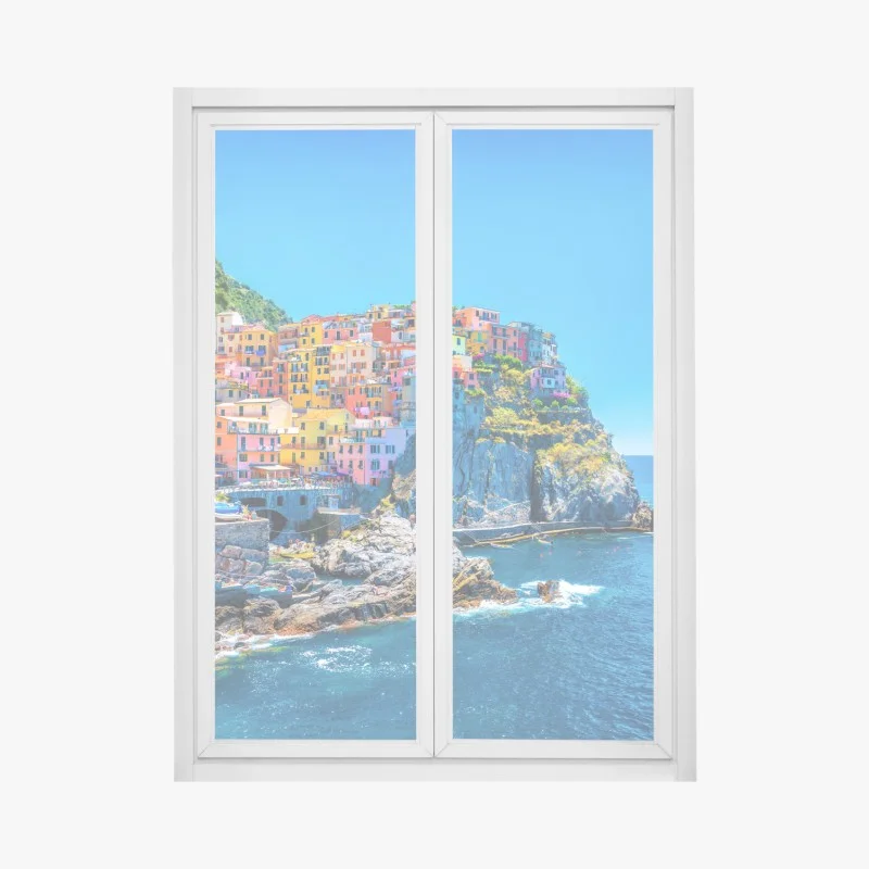 Window decal colorful cliffside village by the sea