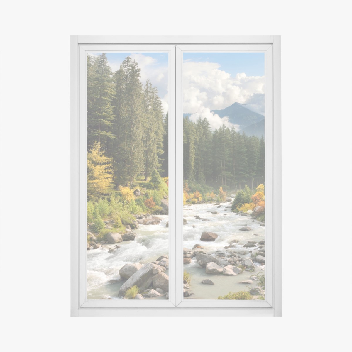 Window decal autumn mountain river landscape ⁕ Wallissimo® Window decal autumn mountain river landscape ⁕ Wallissimo®