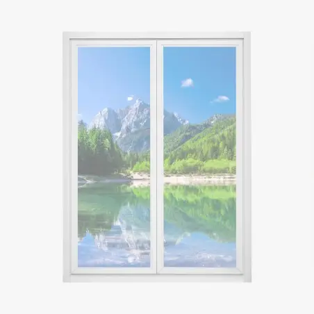 Window decal alpine lake reflection in green mountains • Wallissimo®