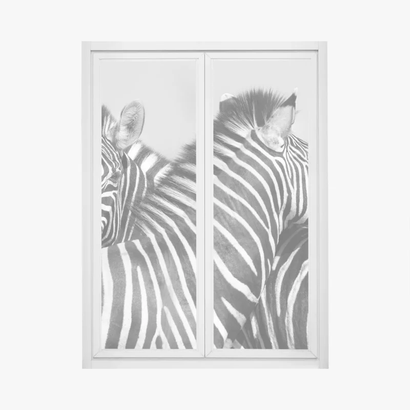 Window decal intertwined zebras in monochrome