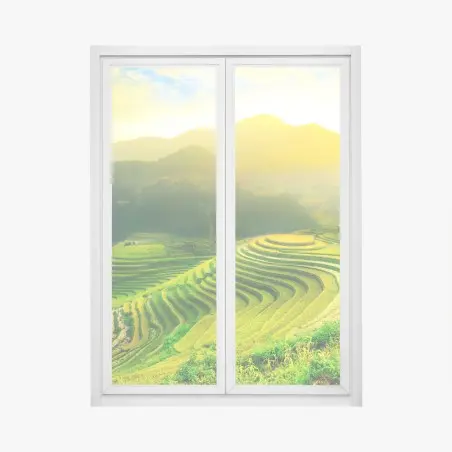 Window decal golden terraced rice fields at sunrise • Wallissimo®