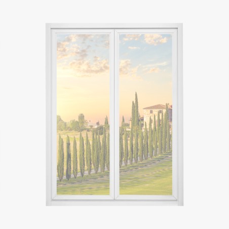 Window decal Tuscany sunset cypress avenue • Wallissimo®