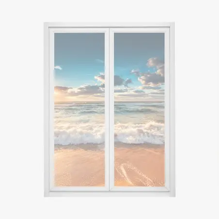 Window decal golden sunrise over the ocean shore • Wallissimo®