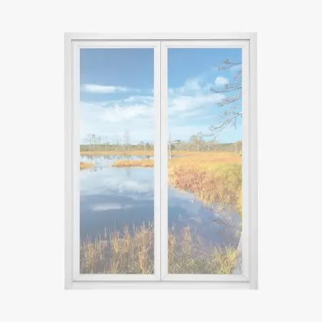 Window decal autumn boardwalk over a tranquil bog • Wallissimo®
