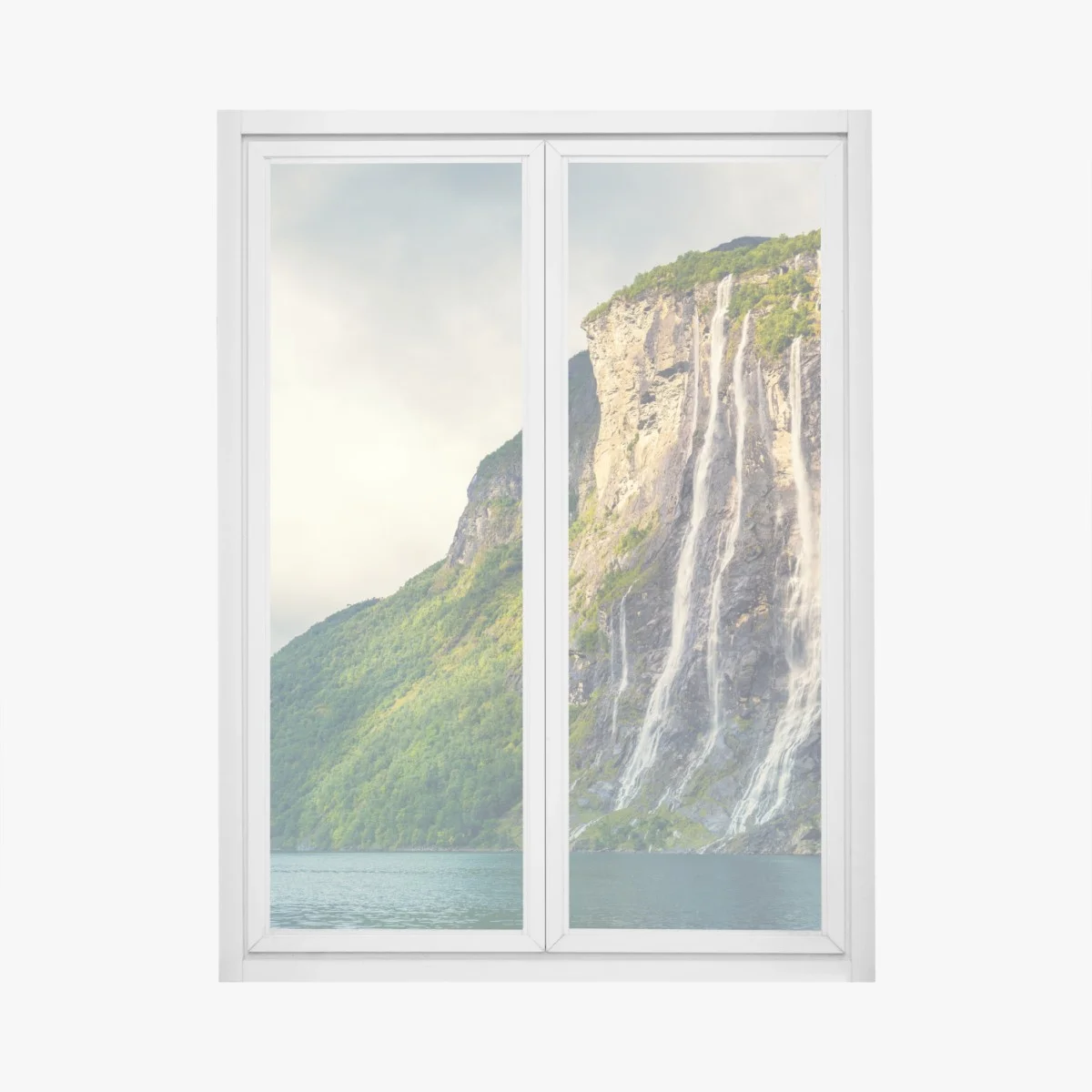 Window decal waterfalls cascading down fjord cliffs ⁕ Wallissimo® Window decal waterfalls cascading down fjord cliffs ⁕ Wallissimo®