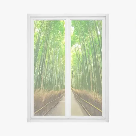 Window decal tranquil bamboo path in Kyoto • Wallissimo®